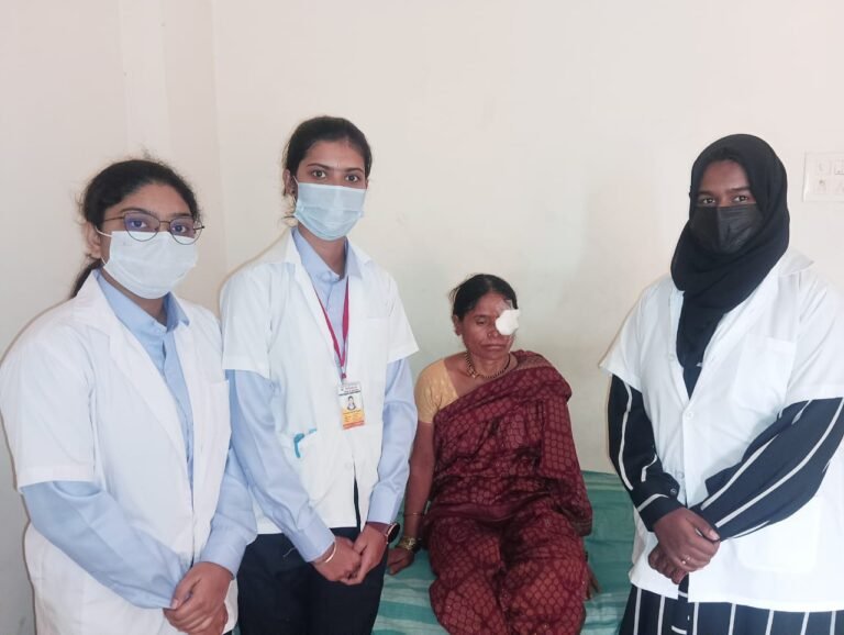 Optometry students interacting with patients during clinical training